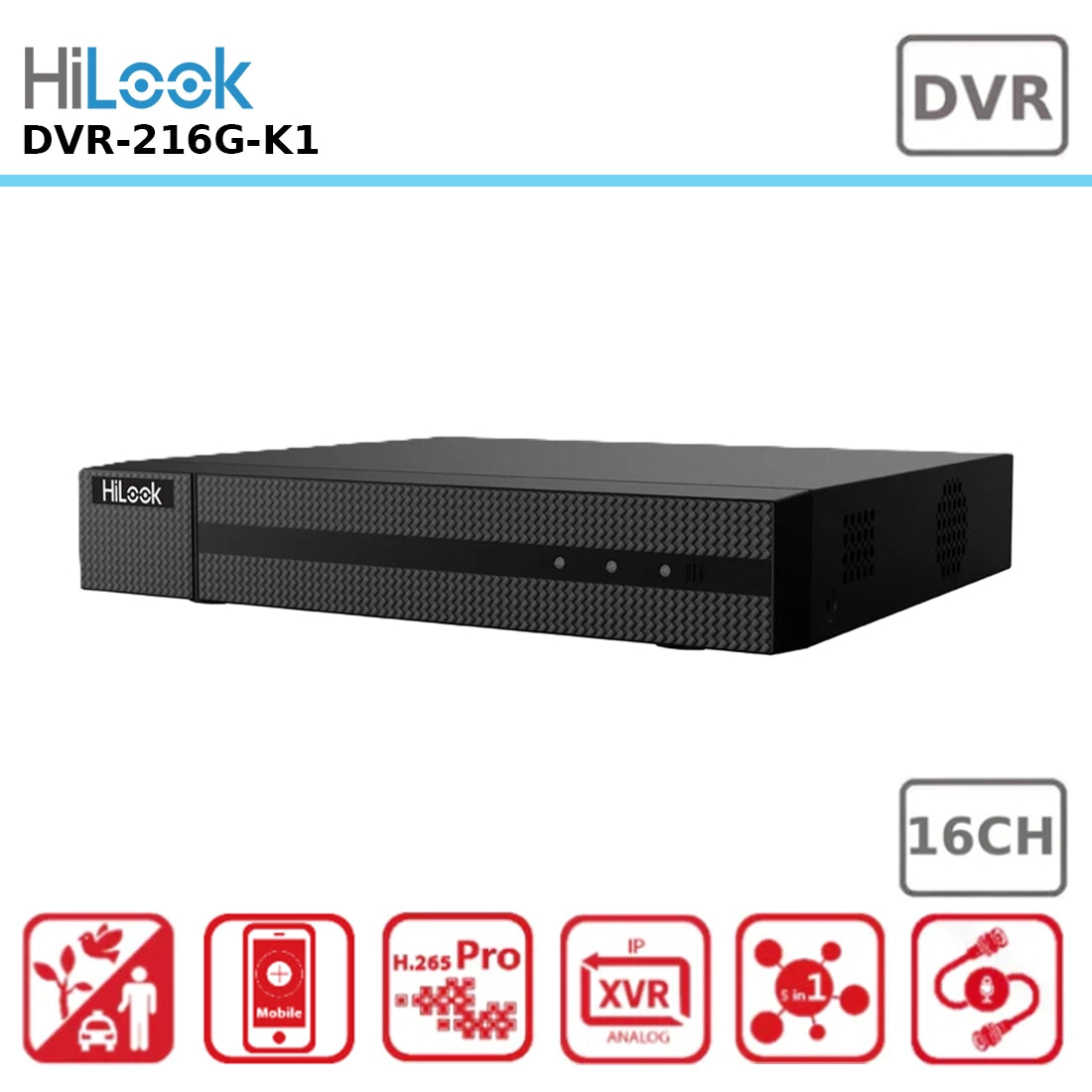 HiLook DVR-216G-K1 16-Channel 1080p Full HD AOC Turbo Digital Video Recorder