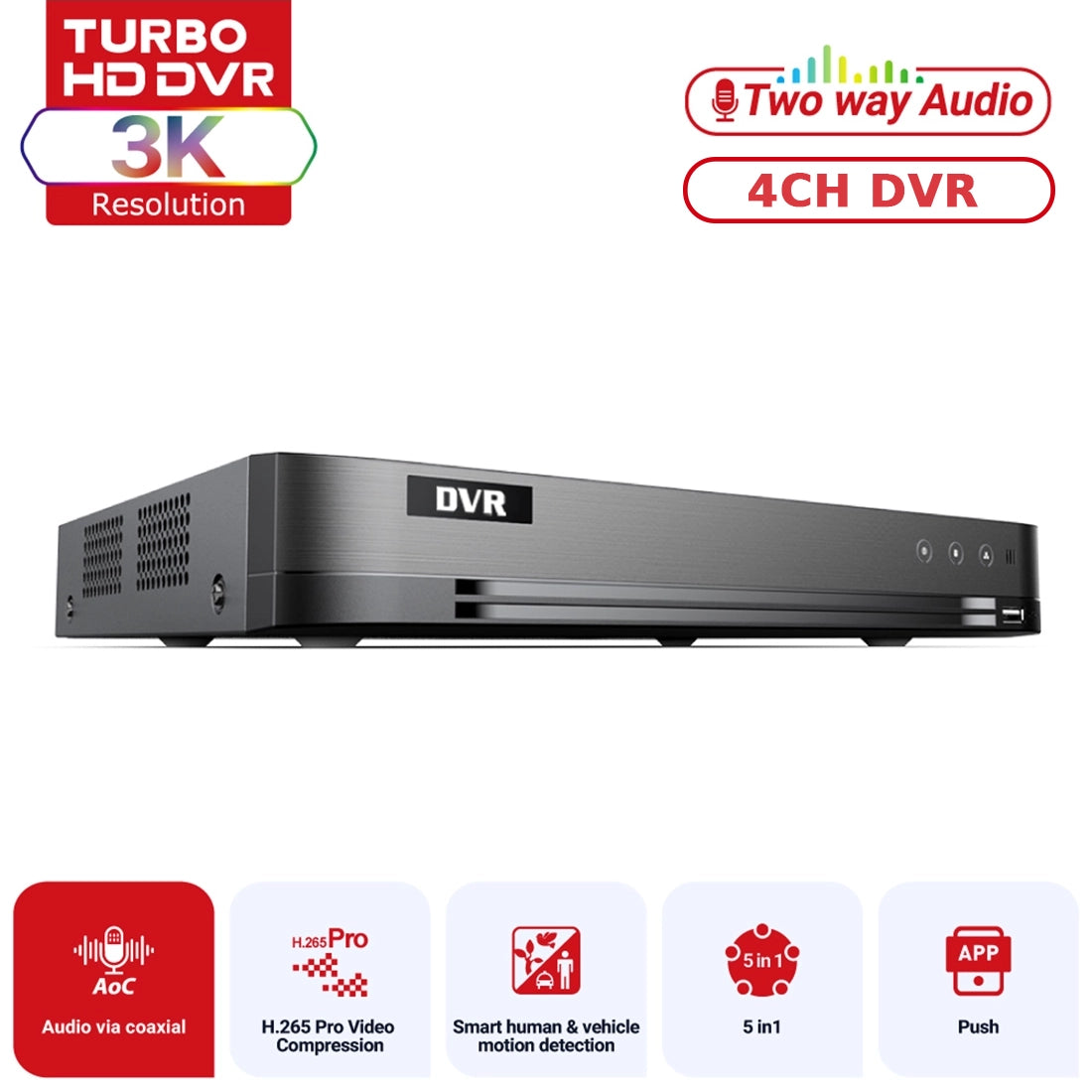 Hikvision OEM DVR-504XT 4CH Turbo HD AcuSense DVR with Facial Recognition & Two-Way Audio