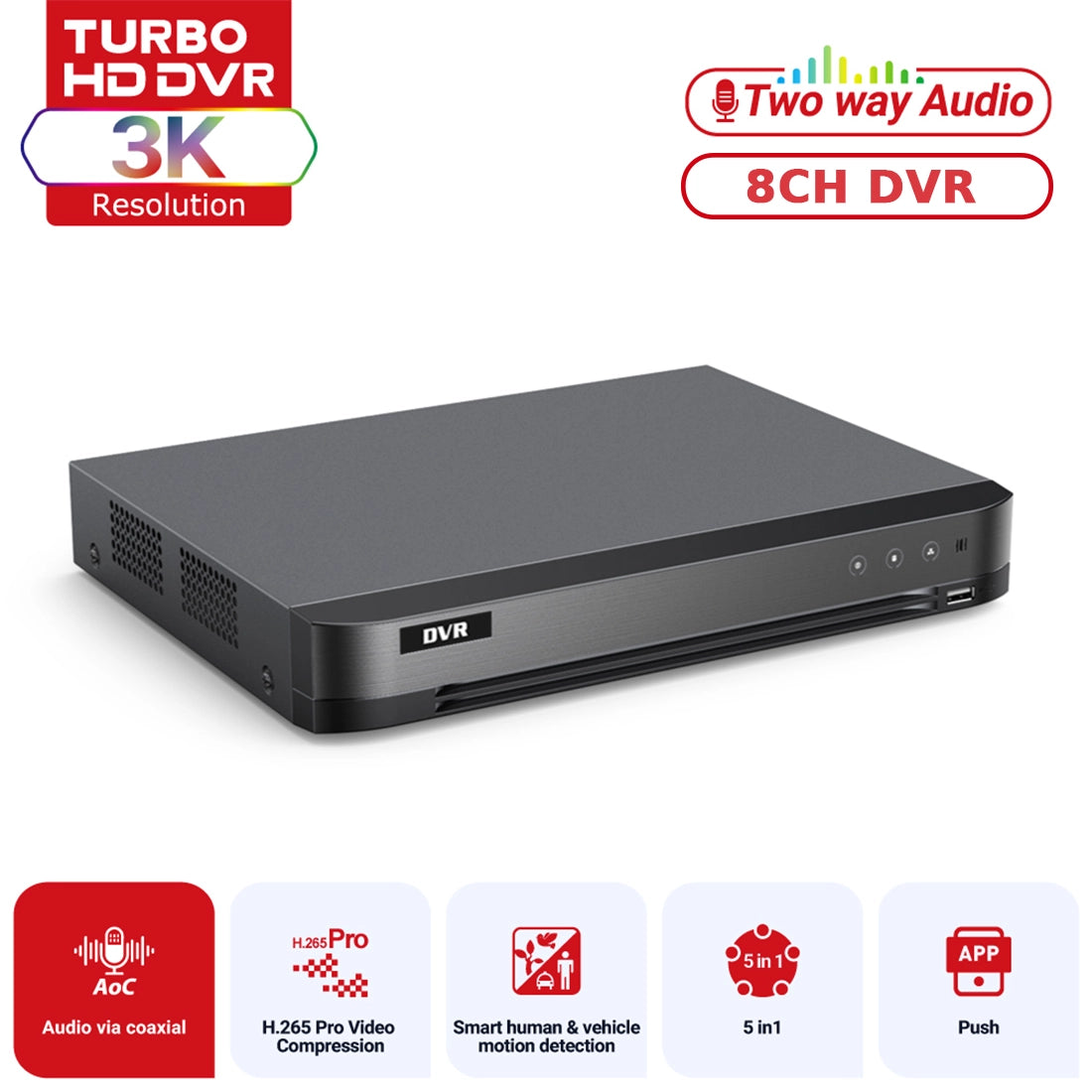 Hikvision OEM DVR-508XT 8CH Turbo HD AcuSense DVR with Facial Recognition, Perimeter Protection & Two-Way Audio