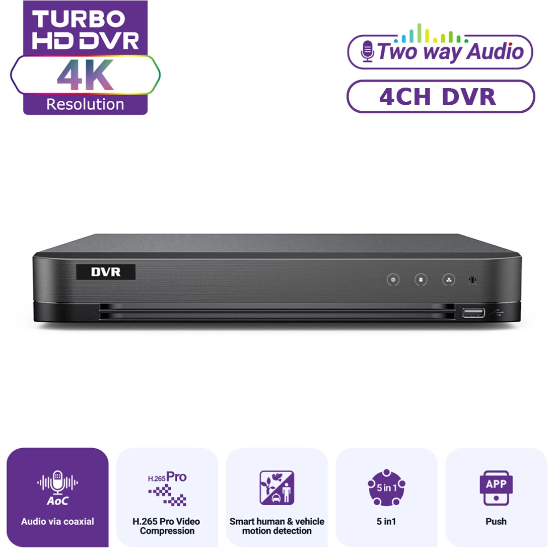 Hikvision OEM DVR-804XT 4K 4-Channel Turbo HD AcuSense DVR with Facial Recognition, Perimeter Protection & Two-Way Audio