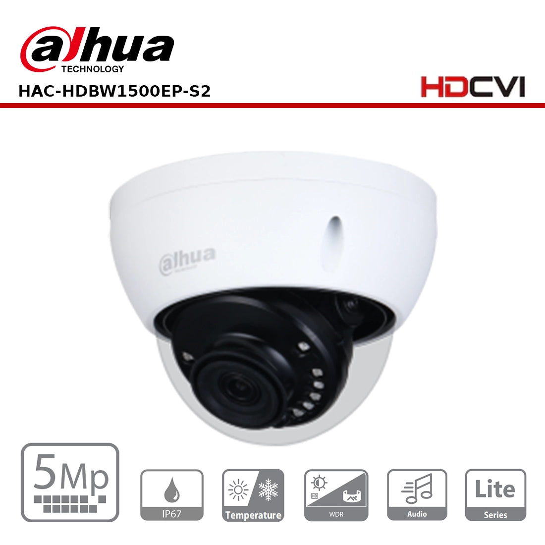 Dahua HAC-HDBW1500EP-S2 - 5MP HDCVI IR Anti-Vandal Dome Camera