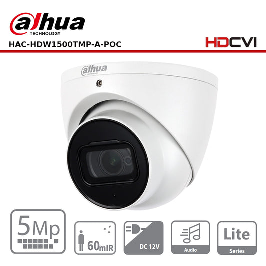 Dahua HAC-HDW1500TMP-A-POC - 5MP HDCVI PoC IR Eyeball Camera Dome Camera 50m IR 12VDC/POC
