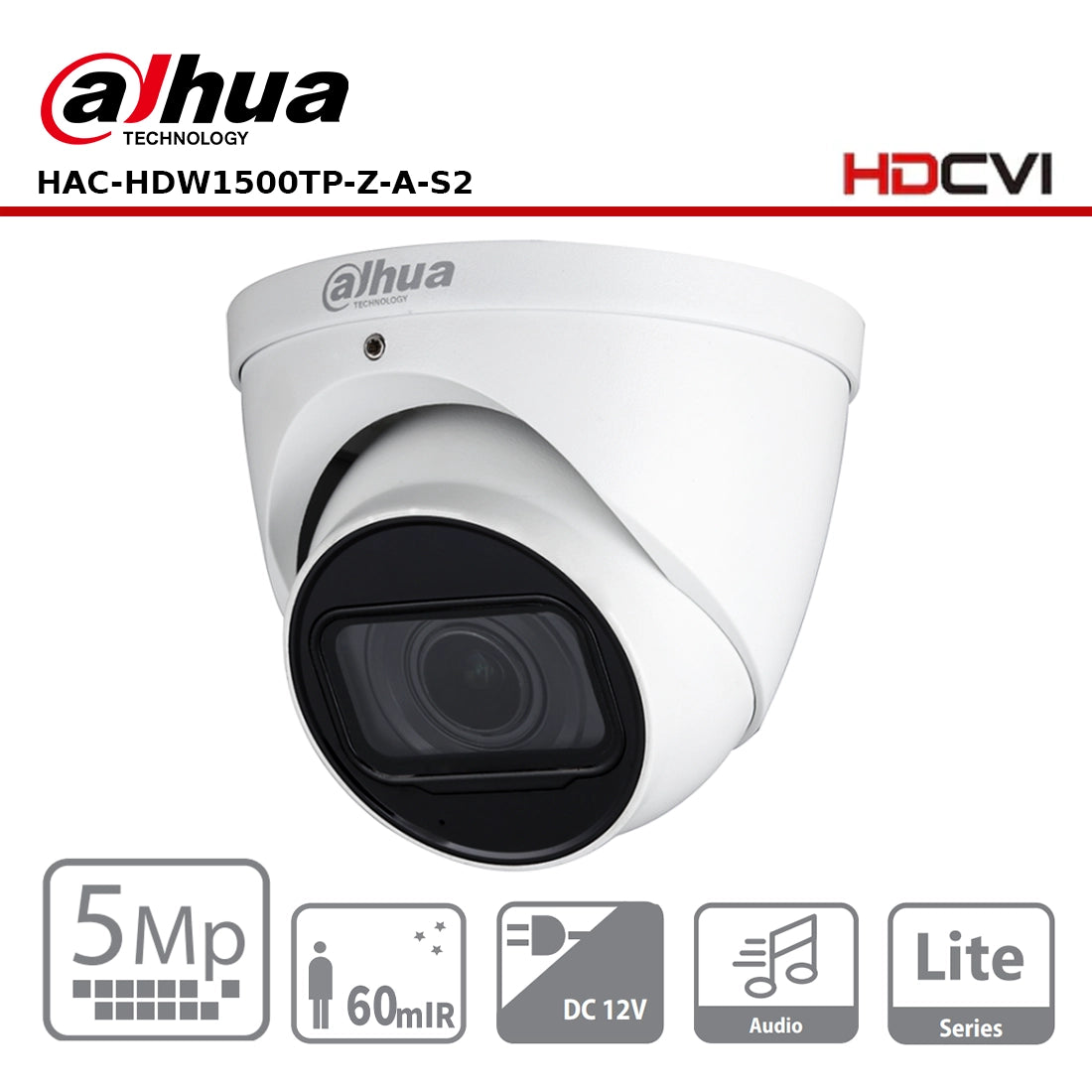 Dahua HAC-HDW1500TP-Z-A-S2 - 5MP HDCVI IR Vari-Focal Eyeball Camera