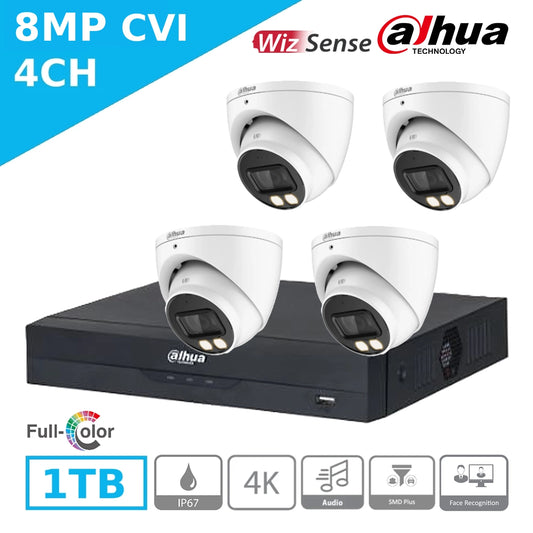 Mid-Range 8MP CVI Kit – 4 x Dahua HAC-HDW1809TP-A-LED Turret Cameras + XVR5104HS-4KL-I3 DVR + 1TB HDD