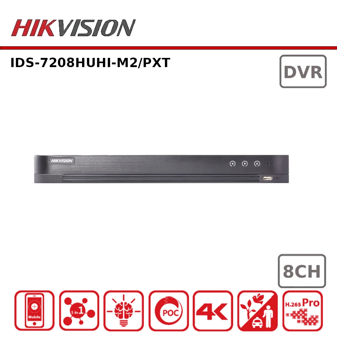 Hikvision iDS-7208HUHI-M2/PXT 8-ch 5 MP 1U H.265 AcuSense POC DVR