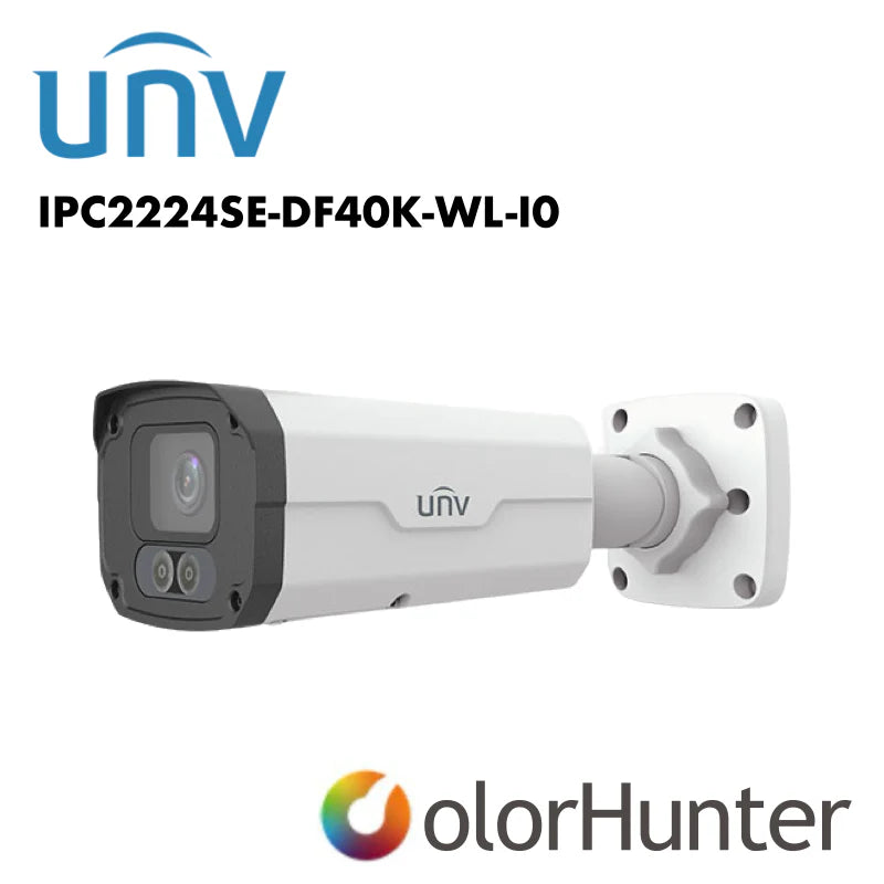 Uniview IPC2224SE-DF40K-WL-I0 4MP Prime III Bullet CCTV Camera – White/Black