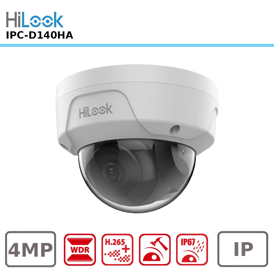 HiLook HI-IPC-D140HA 4MP HD Vandal Dome IP Camera with 30m Infrared Night Vision and a Wide 2.8mm Lens for Robust Surveillance