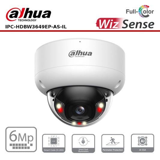 Dahua DH-IPC-HDBW3649EP-AS-IL 6MP Smart Dual Light Fixed-focal Dome WizSense Network Camera