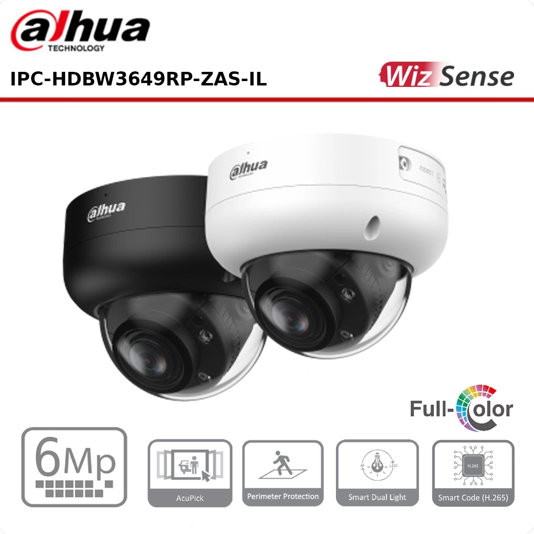Dahua DH-IPC-HDBW3649RP-ZAS-IL - 6MP Smart Dual Light Vari-focal Dome WizSense Network Camera "NR"