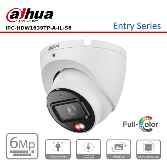 Dahua DH-IPC-HDW1639TP-A-IL-S6 6MP Smart Dual Light Turret IP Camera, 2.8mm Lens