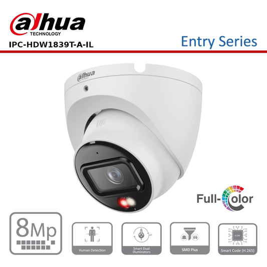 Dahua DH-IPC-HDW1839T-A-IL 8MP Smart Dual Light Turret IP Camera, 2.8mm Lens