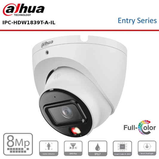 8MP Dahua IPC-HDW1839T-A-IL 4K Entry Smart Dual Light Fixed-focal Eyeball IP Network Camera With Built In MIC