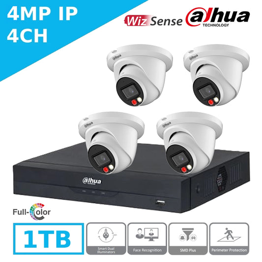 Mid-Range 4MP Dahua IP CCTV Kit – 4 x IPC-HDW2449TMP-S-IL + 4CH NVR + 1TB – Full Colour Hybrid Night Vision