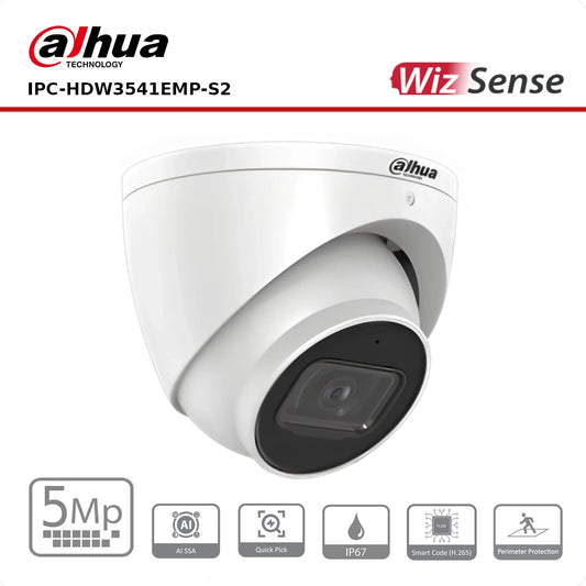 5MP Dahua IPC-HDW3541EMP-S2 WizSense AI Series IR Turret Camera Built In Mic + IR
