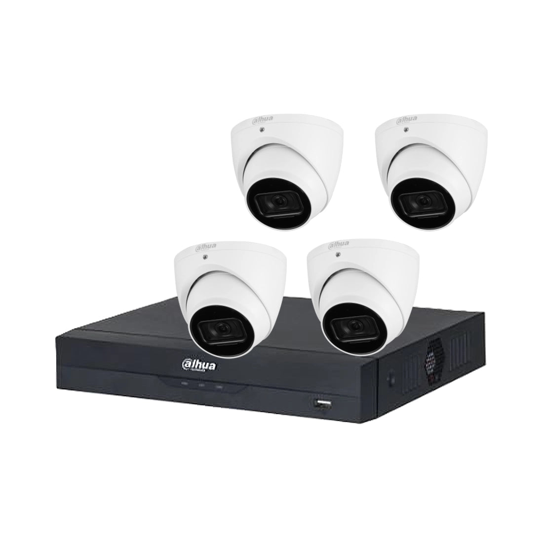 Mid-Range 5MP Dahua IP CCTV Kit – 4 x IPC-HDW3541EM-S-S2 Turret Cameras + 4CH NVR4104HS-P-EI + 1TB HDD – IR Night Vision