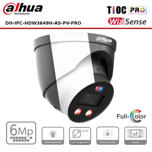 Dahua IPC-HDW3649HP-AS-PV-PRO 6MP TiOC PRO Fixed IP Turret Camera with Smart Dual Illuminator, Active Deterrence and Built in Mic