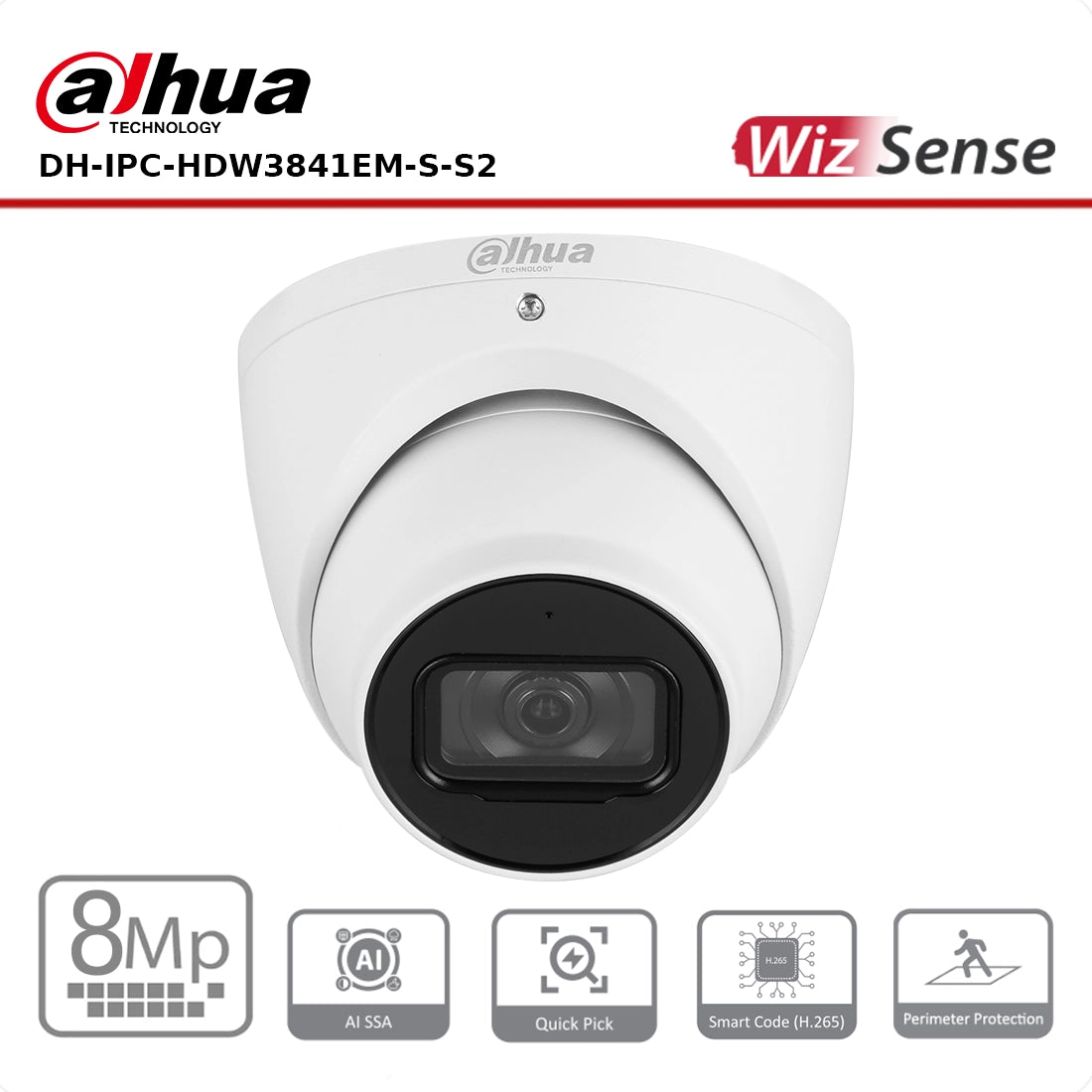 8MP Dahua IPC-HDW3841EMP-S2 4K WizSense AI Series IR Turret Camera Built In Mic + IR