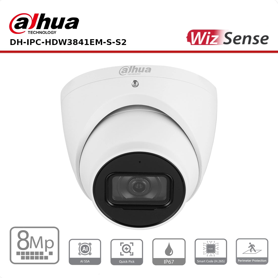 8MP Dahua IPC-HDW3841EMP-S2 4K WizSense AI Series IR Turret Camera Built In Mic + IR