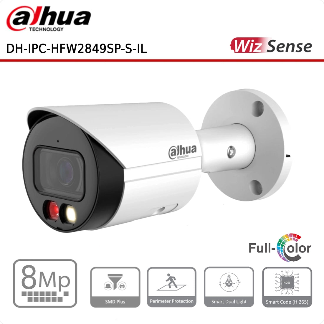 Dahua IPC-HFW2849SP-S-IL - 8MP Smart Dual Light Fixed-Focal Bullet WizSense Network Camera