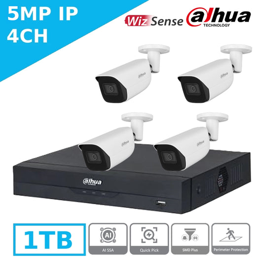Mid-Range 5MP Dahua IP CCTV Kit – 4 x IPC-HFW3541E-AS-S2 Bullet Cameras + 4CH NVR4104HS-P-EI + 1TB HDD