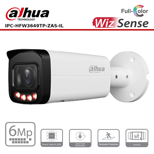 Dahua DH-IPC-HFW3649TP-ZAS-IL WizSense IP 6MP Smart Dual Light Bullet Camera, Varifocal Lens