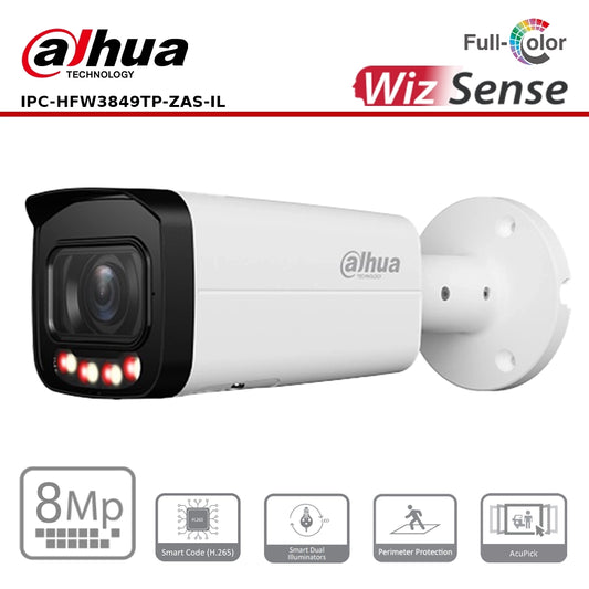 Dahua DH-IPC-HFW3849TP-ZAS-IL WizSense IP 8MP Smart Dual Light Bullet Camera, Varifocal Lens"NR"
