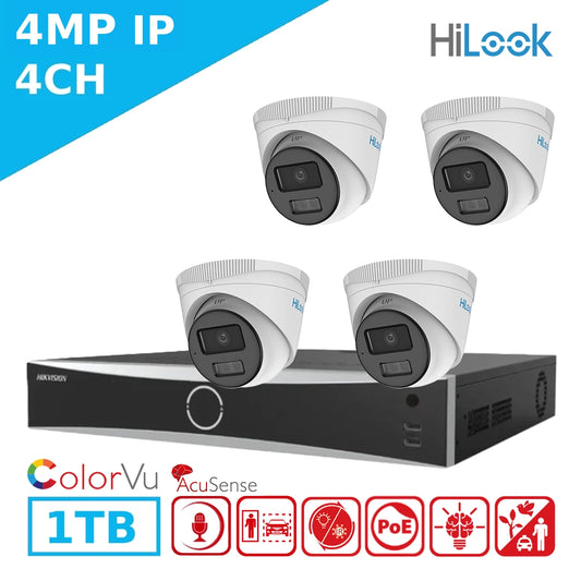 Budget HiLook 4MP 4 Channel ColorVu Kit – 4 x IPC-T249HA-LU Cameras + DS-7604NXI-K1/4P NVR + 1TB HDD
