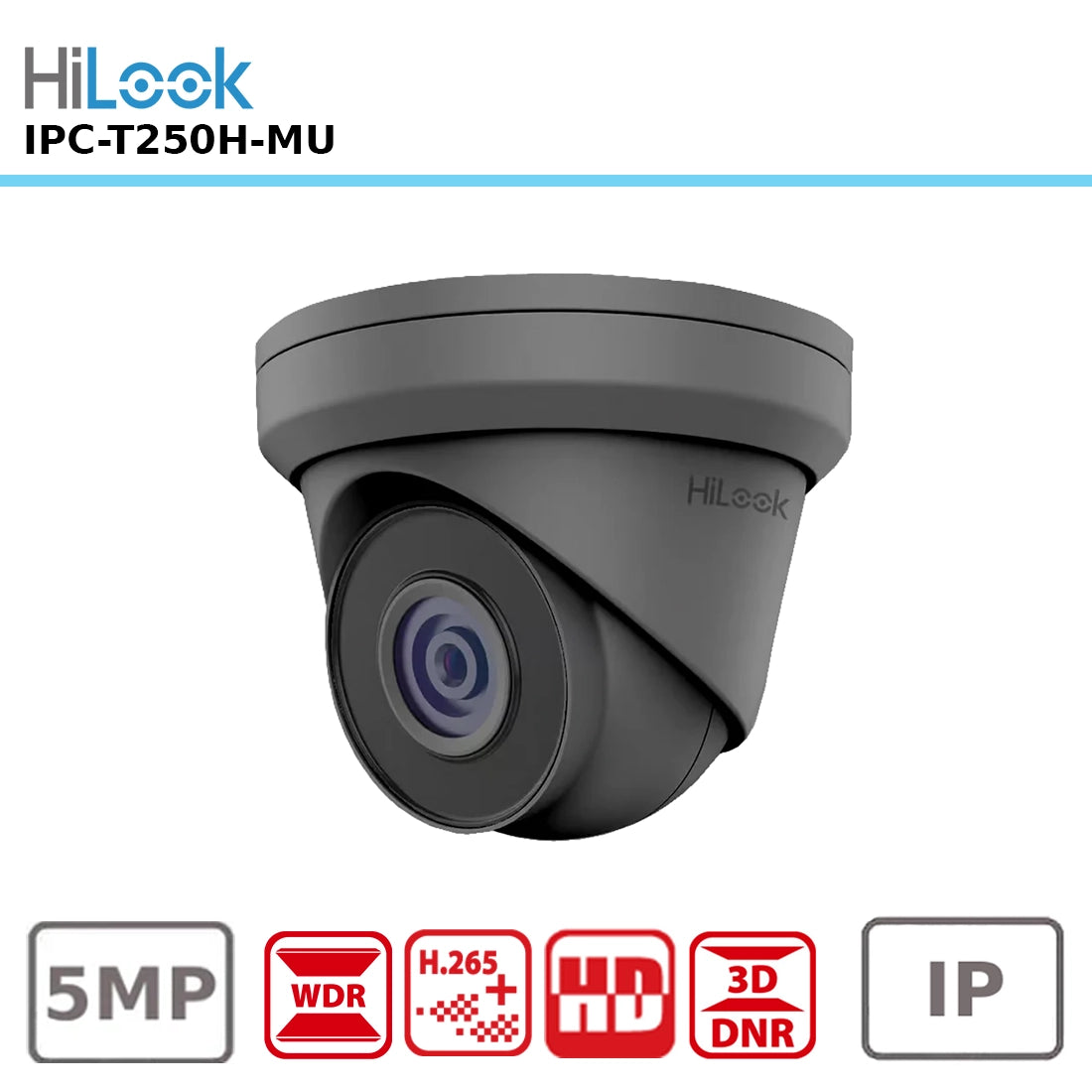 HiLook IPC-T250H-MU 5MP HD Turret Dome IP Camera with Built-in Microphone, 30m Infrared Night Vision