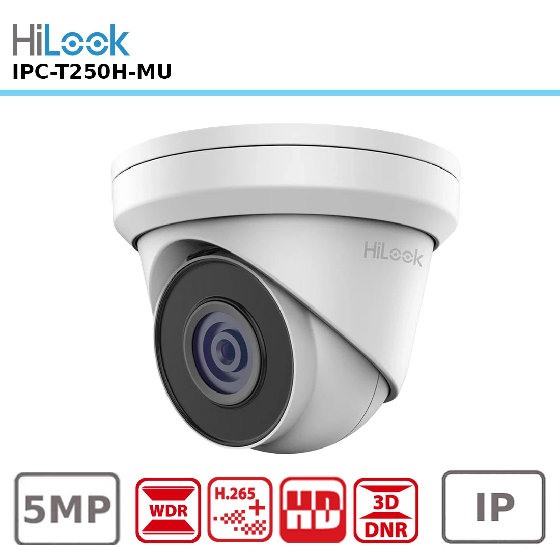 HiLook IPC-T250H-MU 5MP HD Turret Dome IP Camera with Built-in Microphone, 30m Infrared Night Vision