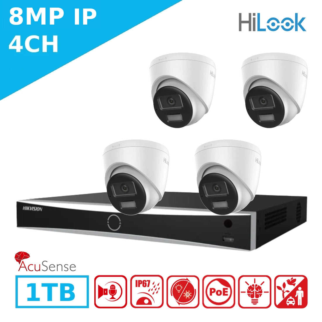 HiLook 8MP 8 Channel Kit – 4 x IPC-T280HA-LUF-SL Cameras + DS-7608NXI ...