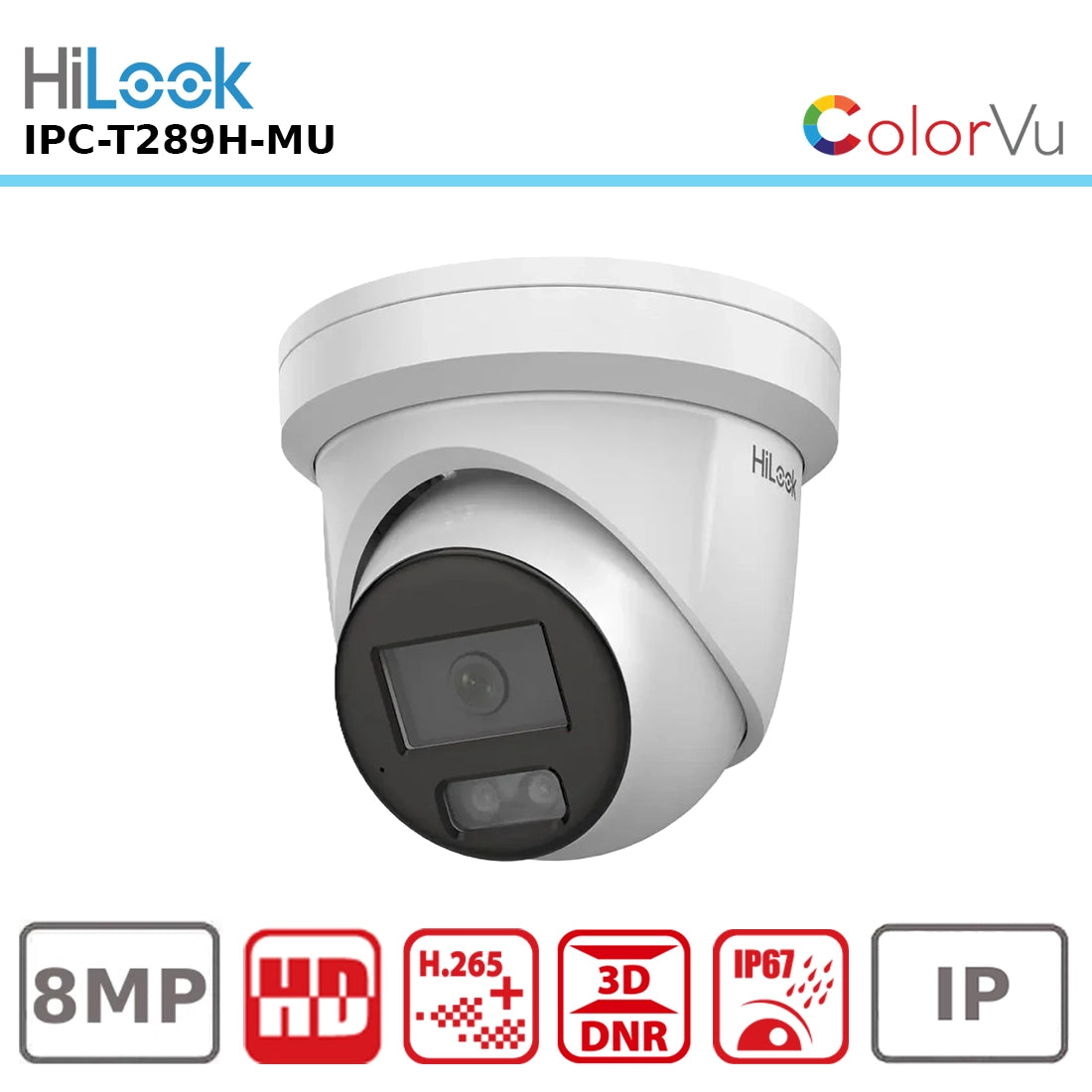 HiLook IPC-T289H-MU 8MP 4K Ultra HD ColorVu Lite Turret Network Camera with a Wide 2.8mm Lens for Enhanced Low-Light Color Imaging