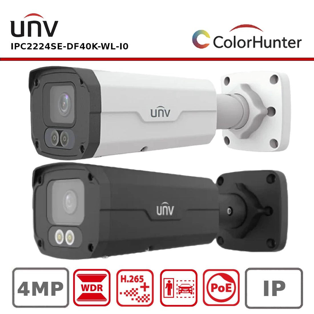 Uniview IPC2224SE-DF40K-WL-I0 4MP Prime III Bullet CCTV Camera – White/Black