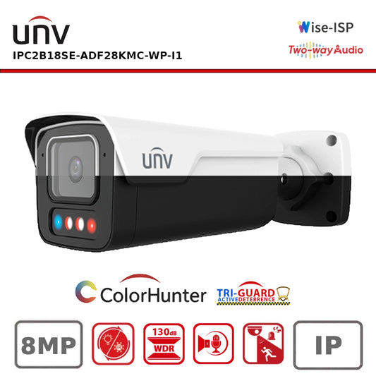 Uniview IPC2B18SE-ADF28KMC-WP-I1 8MP IP Camera, Fixed Lens, OwlView, Tri-Guard 3.0, AI, Two-Way Talk
