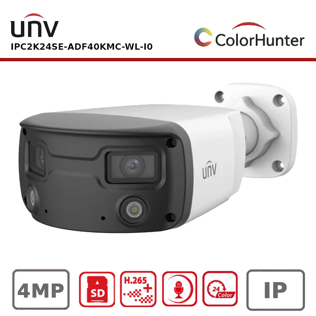 Uniview IPC2K24SE-ADF40KMC-WL-I0 4MP ColorHunter Wide Angle Fixed Bullet Network Camera