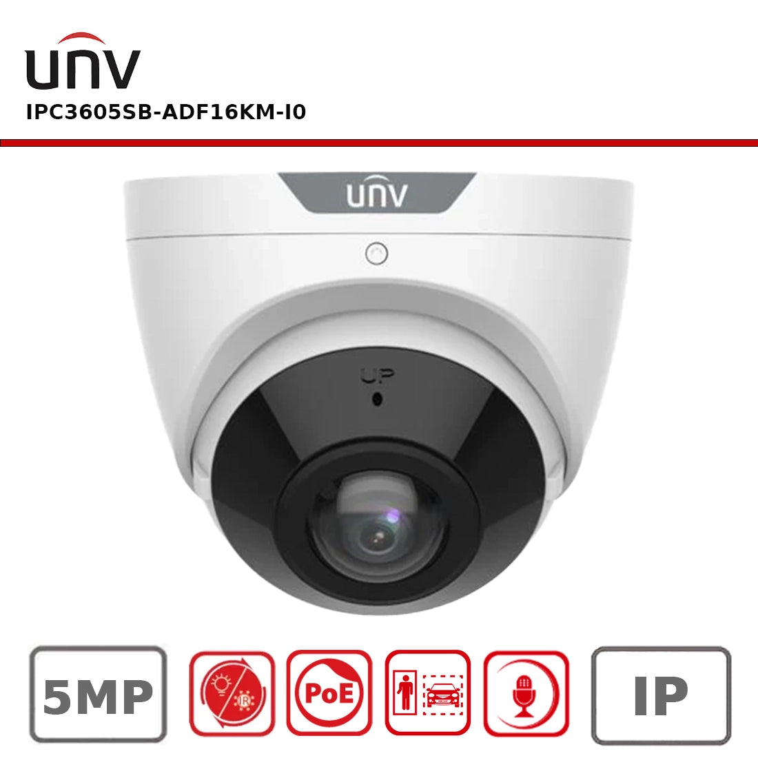 UNV IPC3605SB-ADF16KM-I0 5MP IP Turret Camera Fixed Lens EyeBall with 180° Wide Angle & 20M IR