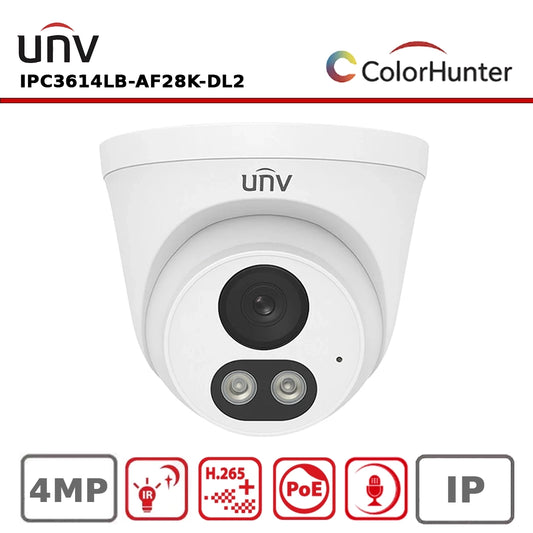 Uniview IPC3614LB-AF28K-DL2 4MP Smart Dual-Light Turret IP Camera- PoE, Built-in Mic, IP67