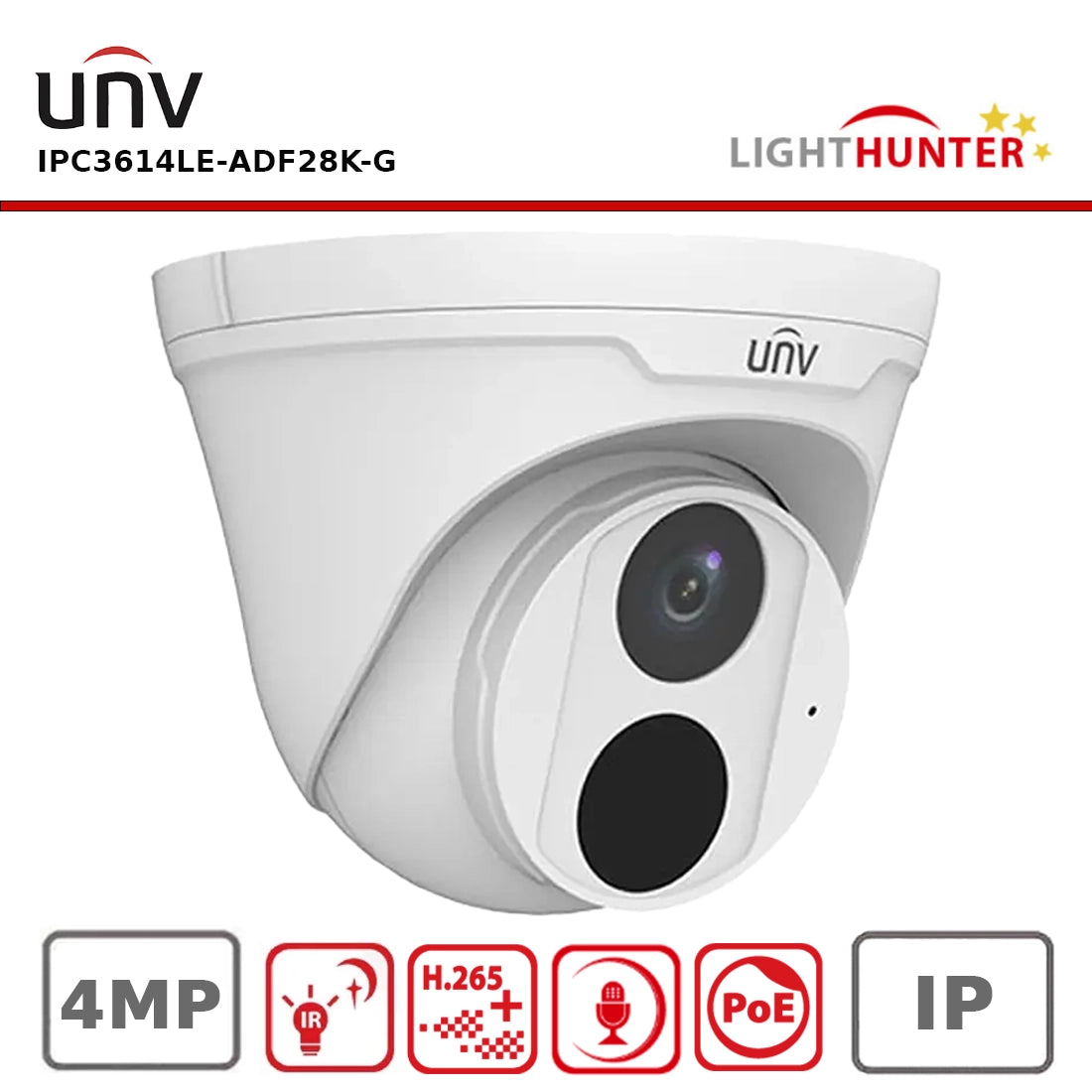 UNV UIPC3614LE-ADF28K-G 4MP Lighthunter Fixed Lens IP Turret CCTV Camera