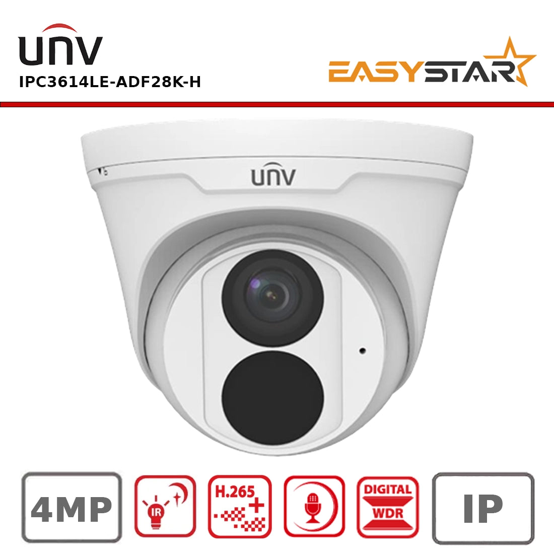Uniview IPC3614LE-ADF28K-H 4MP EasyStar Fixed Lens IP Dome Camera – 30m IR, Built-in Mic