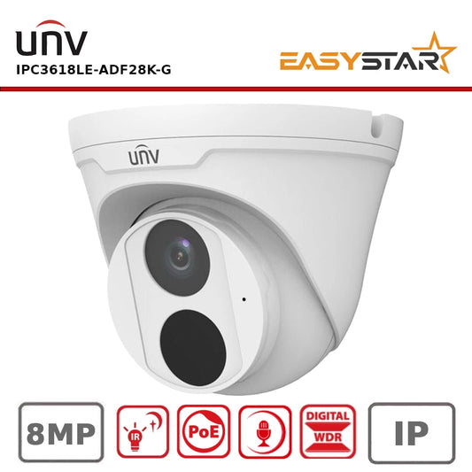 UNV IPC3618LE-ADF28K-G 8MP StarLight IR Fixed Lens IP Turret CCTV Camera With Built In Mic