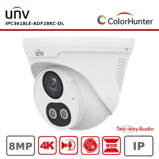 Uniview IPC3618LE-ADF28KC-DL 8 MP ColorHunter Dual-Light Turret IP Camera with Two-Way Audio