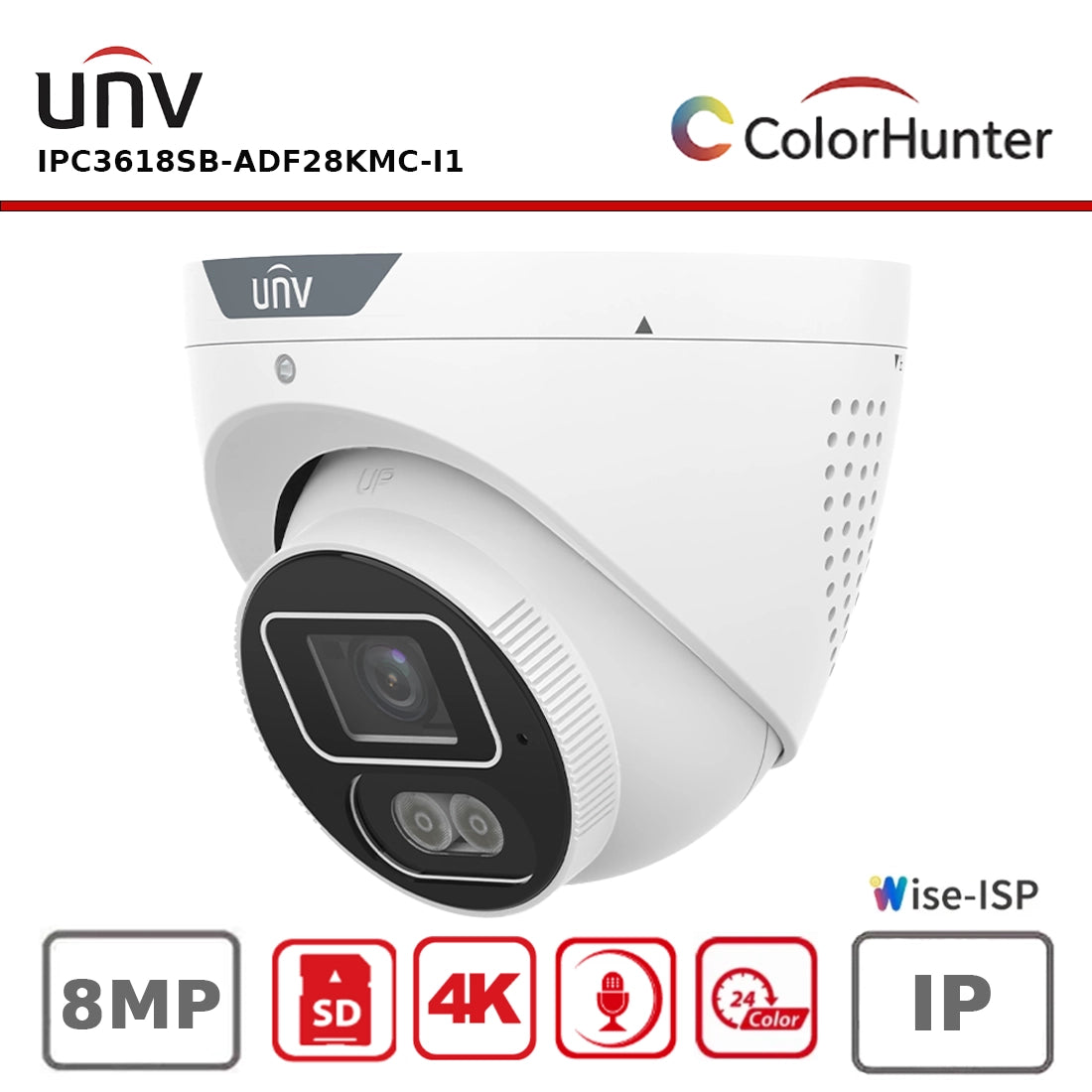 UNV IPC3618SB-ADF28KMC-I1 8MP HD Intelligent Light and Audible Warning Fixed Eyeball Network Camera