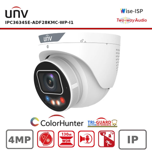 Uniview IPC3634SE-ADF28KMC-WP-I1 4MP IP Camera, Fixed Lens, OwlView Plus, Tri-Guard 3.0, AI, Two-Way Talk