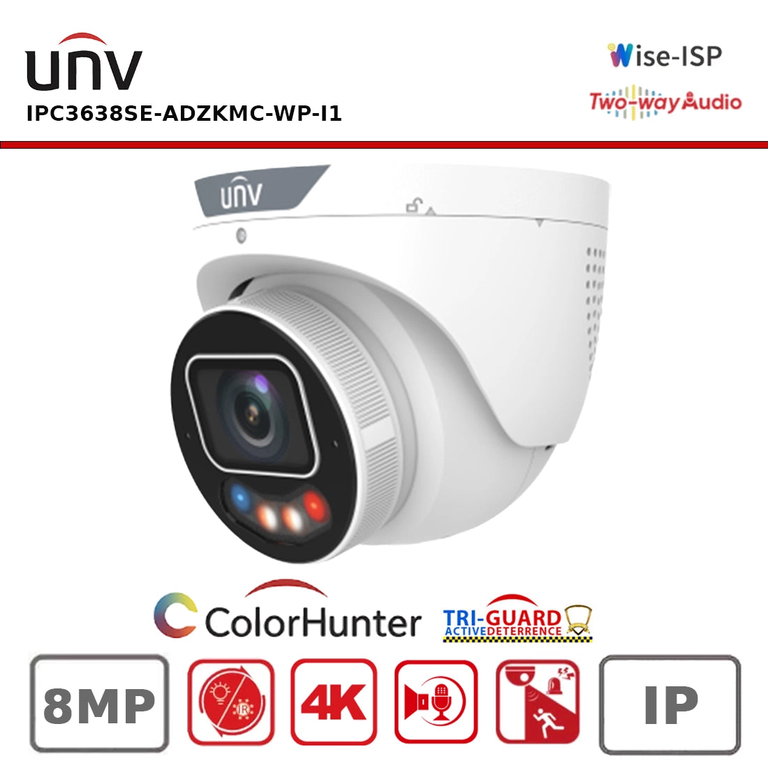 Uniview IPC3638SE-ADZKMC-WP-I1 8MP Varifocal IP Camera, OwlView Plus, Tri-Guard 3.0, AI, Two-Way Talk "NR"