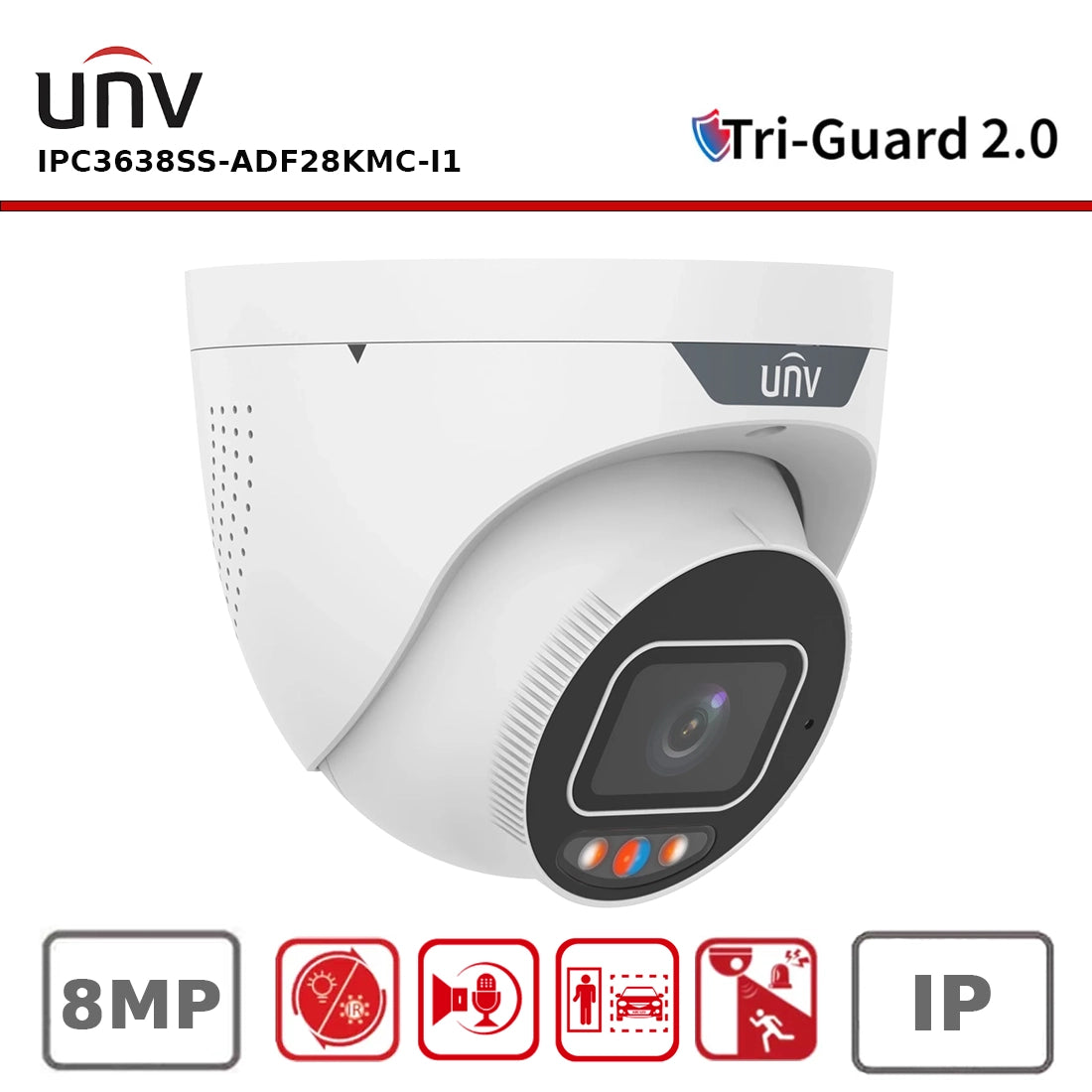 UNV IPC3638SS-ADF28KMC-I1 8MP IP Turret CCTV Camera – Tri-Guard 2.0, Fixed Lens