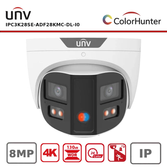 Uniview UV-IPC3K28SE-ADF28KMC-DL-I0 8MP Turret ColorHunter Camera, 2.8mm, Omniview, Two-Way Audio