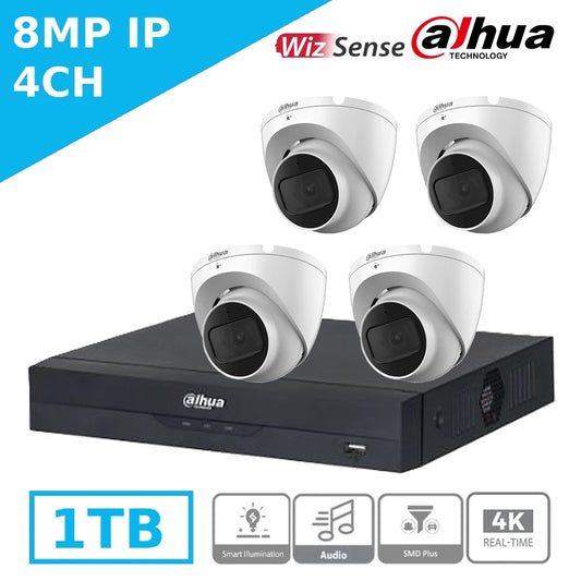 Budget 8MP Dahua IP CCTV Kit – 4 x IPC-HDW1830TP-S6 + 4CH NVR + 1TB – IR Night Vision