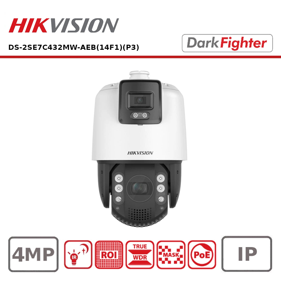 Hikvision IP PTZ DS-2SE7C432MW-AEB(14F1)(P3) TandemVu 7-inch 4 MP 32X Colorful & IR Network Speed Dome Camera