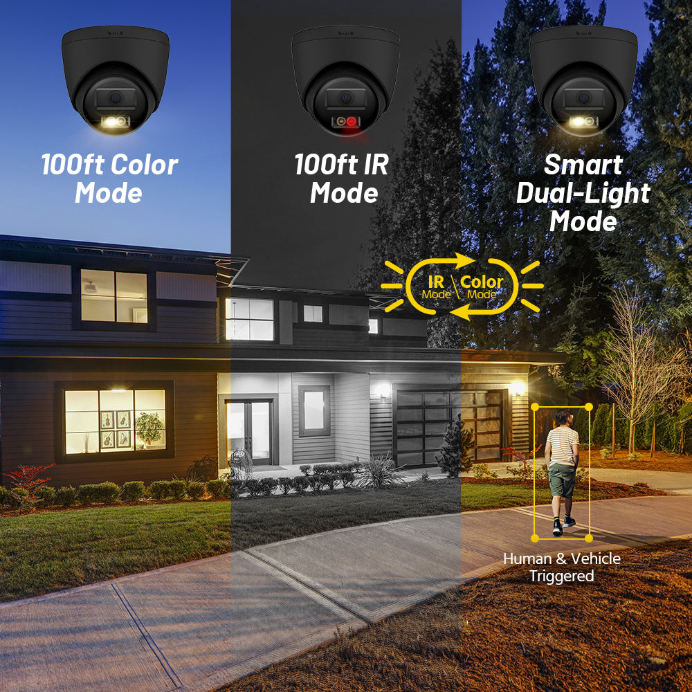 Hikvision OEM Series IPT280B-HT 4K ColorVu Hybrid Light IP Turret Camera with Two-Way Audio Human Vehicle Detection IP67 - Black
