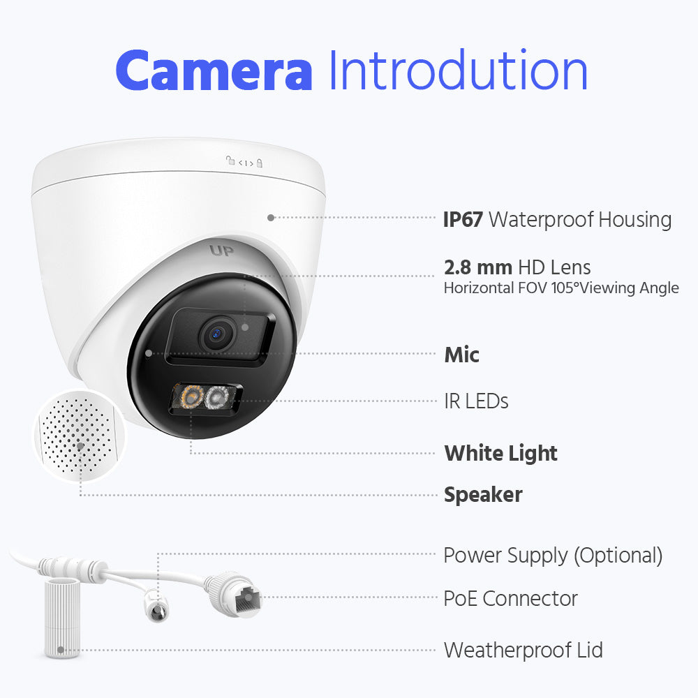Hikvision OEM Series IPT280W-HT 4K Hybrid Light ColorVu + IR Turret IP Camera with Two-Way Audio Human Vehicle Detection IP67 - Black