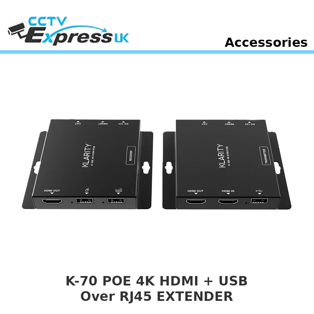 Klarity K-70-4K-KVM-POE 4K 70m POE HDMI and USB over CAT Extender
